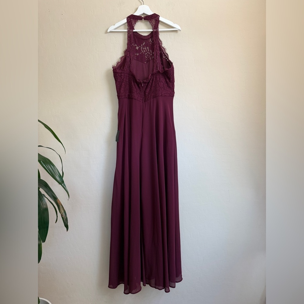 Lulu’s Dance All Evening Maxi Dress Lace Burgundy Halter Large Bridesmaid Prom - Picture 7 of 11